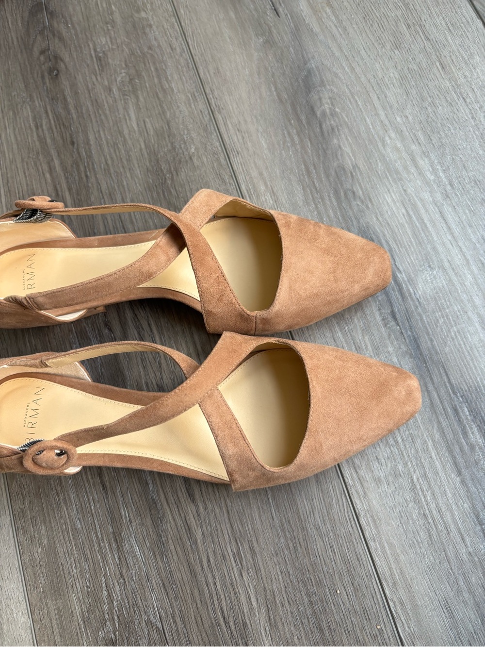 Alexandre Birman Tan Suede Pointed Slingback Heels